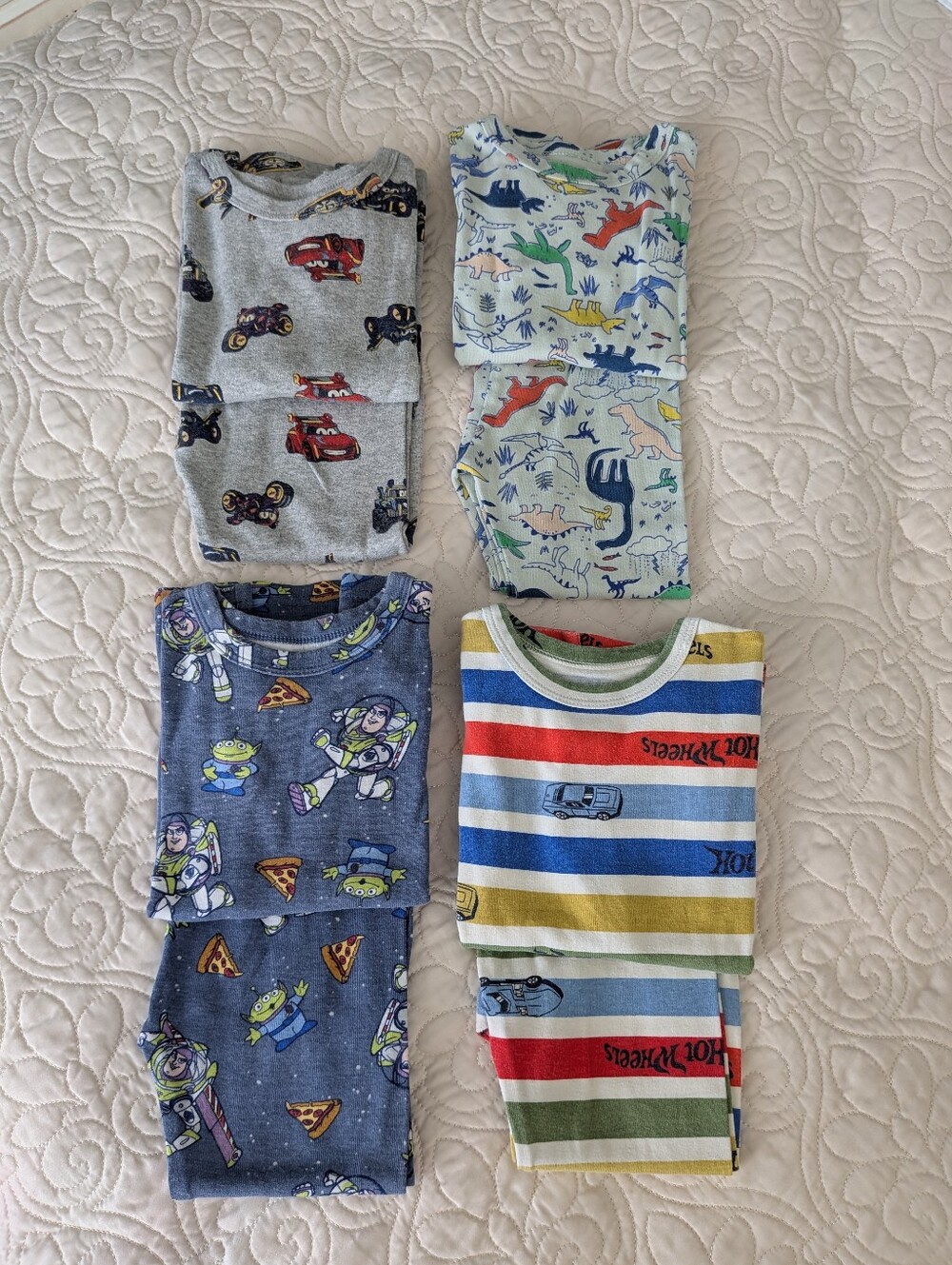 babyGap PJ Set Lot of 4 | Size 4 | Dinos & Toy Story & Hot Wheels & DC Vehicles